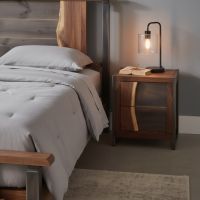 Contemporary Rustic Nightstand: Some lifestyle images are created with AI for visualization purposes. Crafted from natural solid wood, each piece is unique and will vary.