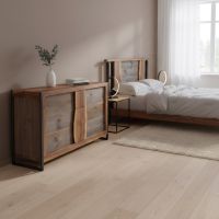 Contemporary Rustic Dresser: Some lifestyle images are created with AI for visualization purposes. Crafted from natural solid wood, each piece is unique and will vary.