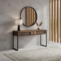 Sofa Table: Some lifestyle images are created with AI for visualization purposes. Crafted from natural solid wood, each piece is unique and will vary.