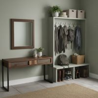Rustic Sofa Table: Some lifestyle images are created with AI for visualization purposes. Crafted from natural solid wood, each piece is unique and will vary.