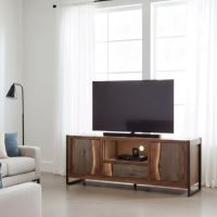 Contemporary TV Stand: Some lifestyle images are created with AI for visualization purposes. Crafted from natural solid wood, each piece is unique and will vary.