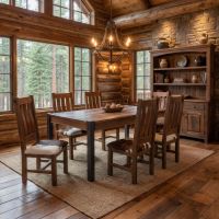 Rustic Dining Table: Some lifestyle images are created with AI for visualization purposes. Crafted from natural solid wood, each piece is unique and will vary.
