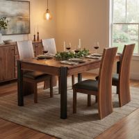 Walnut Dining Table: Some lifestyle images are created with AI for visualization purposes. Crafted from natural solid wood, each piece is unique and will vary.