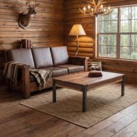 Rustic Coffee Table: Some lifestyle images are created with AI for visualization purposes. Crafted from natural solid wood, each piece is unique and will vary.
