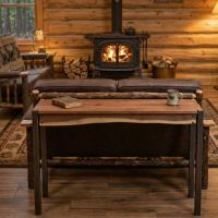 Rustic Sofa Table: Some lifestyle images are created with AI for visualization purposes. Crafted from natural solid wood, each piece is unique and will vary.
