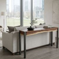 Contemporary Sofa Table: Some lifestyle images are created with AI for visualization purposes. Crafted from natural solid wood, each piece is unique and will vary.
