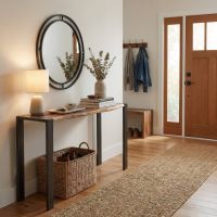 Live Edge Sofa Table: Some lifestyle images are created with AI for visualization purposes. Crafted from natural solid wood, each piece is unique and will vary.