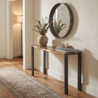 Live Edge Sofa Table: Some lifestyle images are created with AI for visualization purposes. Crafted from natural solid wood, each piece is unique and will vary.