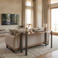 Live Edge Sofa Table: Some lifestyle images are created with AI for visualization purposes. Crafted from natural solid wood, each piece is unique and will vary.