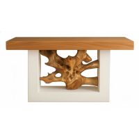 Trailroot Console in Golden Walnut and White with Teak