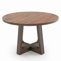 Natural Wood Transitional Pedestal Dining Table - Flat Edge Black Walnut Table Top - Natural Clear Table Top Finish - Ebony Mahogany Table Base