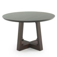 CUSTOM FINISH - Natural Wood Transitional Pedestal Dining Table - Chamfer Edge Smooth Alder Table Top - CUSTOM Ebony Table Top Finish - Ebony Mahogany Table Base