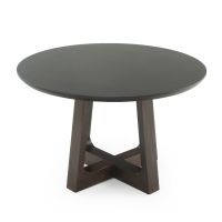 CUSTOM FINISH - Natural Wood Transitional Pedestal Dining Table - Chamfer Edge Smooth Alder Table Top - CUSTOM Ebony Table Top Finish - Ebony Mahogany Table Base