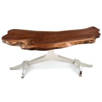 Tree of Life Natural Wood Live Edge Sofa Table - Slab Style - Silver Steel Table Base