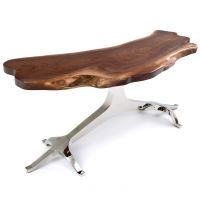 Tree of Life Natural Wood Live Edge Sofa Table - Slab Style - Silver Steel Table Base