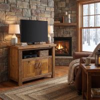 Rustic TV Stand: Some lifestyle images are created with AI for visualization purposes. Crafted from natural solid wood, each piece is unique and will vary.