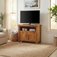 Barnwood TV Stand: Some lifestyle images are created with AI for visualization purposes. Crafted from natural solid wood, each piece is unique and will vary.