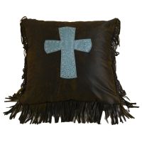 Turquoise Tooled Leather Cross Pillow