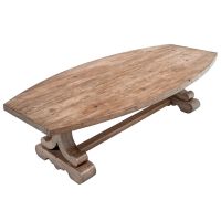 Tuscan Café Dining Table shown with Boat-Shaped Antique Distressed Dark Mahogany