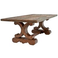 Tuscan Café Dining Table shown with Rounded Edge Rustic Barnwood Pine & Mahogany