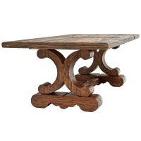 Tuscan Café Dining Table shown with Rounded Edge Rustic Barnwood Pine & Mahogany