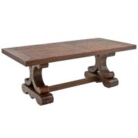 Tuscan Café Dining Table shown with Rectangular Rustic Barnwood Mahogany