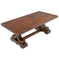 Tuscan Café Dining Table shown with Rectangular Rustic Barnwood Mahogany