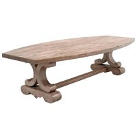 Tuscan Café Dining Table shown with Boat-Shaped Antique Distressed Dark Mahogany