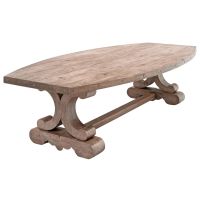 Tuscan Café Dining Table shown with Boat-Shaped Antique Distressed Dark Mahogany