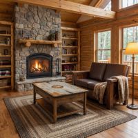 Rustic Coffee Table: Some lifestyle images are created with AI for visualization purposes. Crafted from natural solid wood, each piece is unique and will vary.