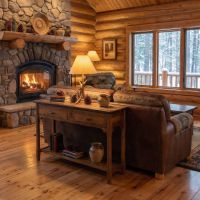 Barn Wood Sofa Table: Some lifestyle images are created with AI for visualization purposes. Crafted from natural solid wood, each piece is unique and will vary.
