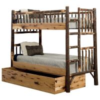 Saranac Hickory Log Bunk Bed - Twin over Twin - Ladder Position #4 - Twin Trundle