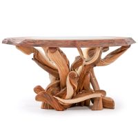 Twisted Trails Glass Top Juniper Log Dining Table - Octagon Redwood Top