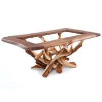 Twisted Trails Inlaid Glass Dining Table - Black Walnut