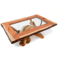 Twisted Trails Inlaid Glass Dining Table - Redwood