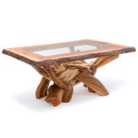 Twisted Trails Inlaid Glass Dining Table - Redwood