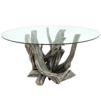 Twisted Trails Rustic Driftwood Log Dining Table - Silver Graphite Finish