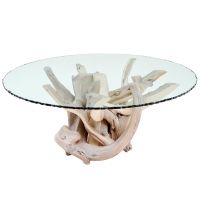 Twisted Trails Rustic Driftwood Log Dining Table - Whitewash Finish