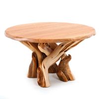 Twisted Trails Rustic Juniper Log Hardwood Dining Table - Cherry Tabletop - Natural Clear Tabletop & Base Finish - Manufactured Live Edge
