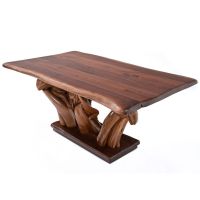 Twisted Trails Rustic Organic Dining Table - Natural Clear Black Walnut Top & Provincial Juniper Base