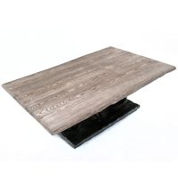 Twisted Trails Rustic Organic Dining Table - Urban Graphite Blasted Oak Top & Ebony Gold Juniper Base