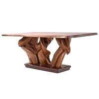 Twisted Trails Rustic Organic Dining Table - Natural Clear Black Walnut Top & Provincial Juniper Base
