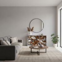 Teak Wood Entry Table: Some lifestyle images are created with AI for visualization purposes. Crafted from natural solid wood, each piece is unique and will vary.
