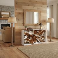 Teak Root Console: Some lifestyle images are created with AI for visualization purposes. Crafted from natural solid wood, each piece is unique and will vary.