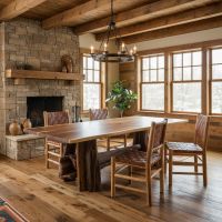 Modern Rustic Dining Table: Some lifestyle images are created with AI for visualization purposes. Crafted from natural solid wood, each piece is unique and will vary.