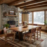 Stump Base Dining Table: Some lifestyle images are created with AI for visualization purposes. Crafted from natural solid wood, each piece is unique and will vary.