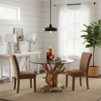 Rustic Modern Dining Table: Some lifestyle images are created with AI for visualization purposes. Crafted from natural solid wood, each piece is unique and will vary.