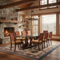 Modern Rustic Organic Glass Top Dining Table: Some lifestyle images are created with AI for visualization purposes. Crafted from natural solid wood, each piece is unique and will vary.