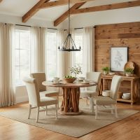 Natural Wood Dining Table: Some lifestyle images are created with AI for visualization purposes. Crafted from natural solid wood, each piece is unique and will vary.
