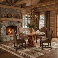 Rustic Wood Dining Furniture: Some lifestyle images are created with AI for visualization purposes. Crafted from natural solid wood, each piece is unique and will vary.